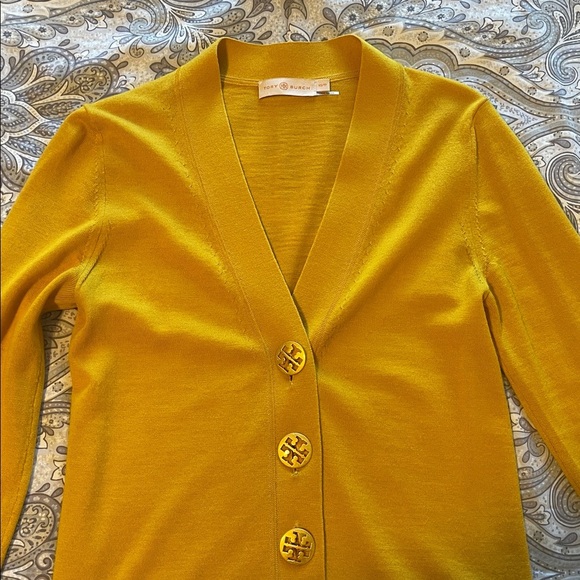 Tory Burch Golden Cardigan with Logo Buttons - Picture 2 of 7